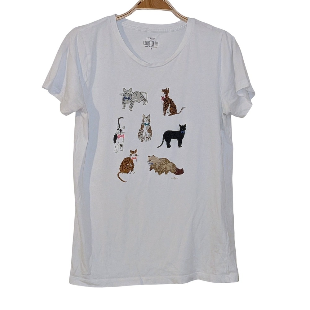 J.Crew Womens Collector Tee White Cat Graphic Bow Tie Cotton T-Shirt Small - Picture 2 of 8